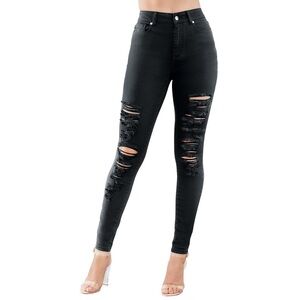High Rise Black Ripped Skinny Jean for Women